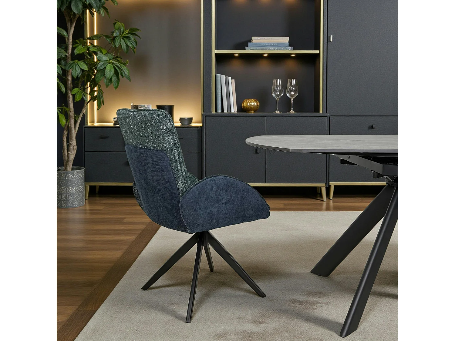 Fauteuil de table pivotant bleu, bi-matière (lot de 2) AGADE