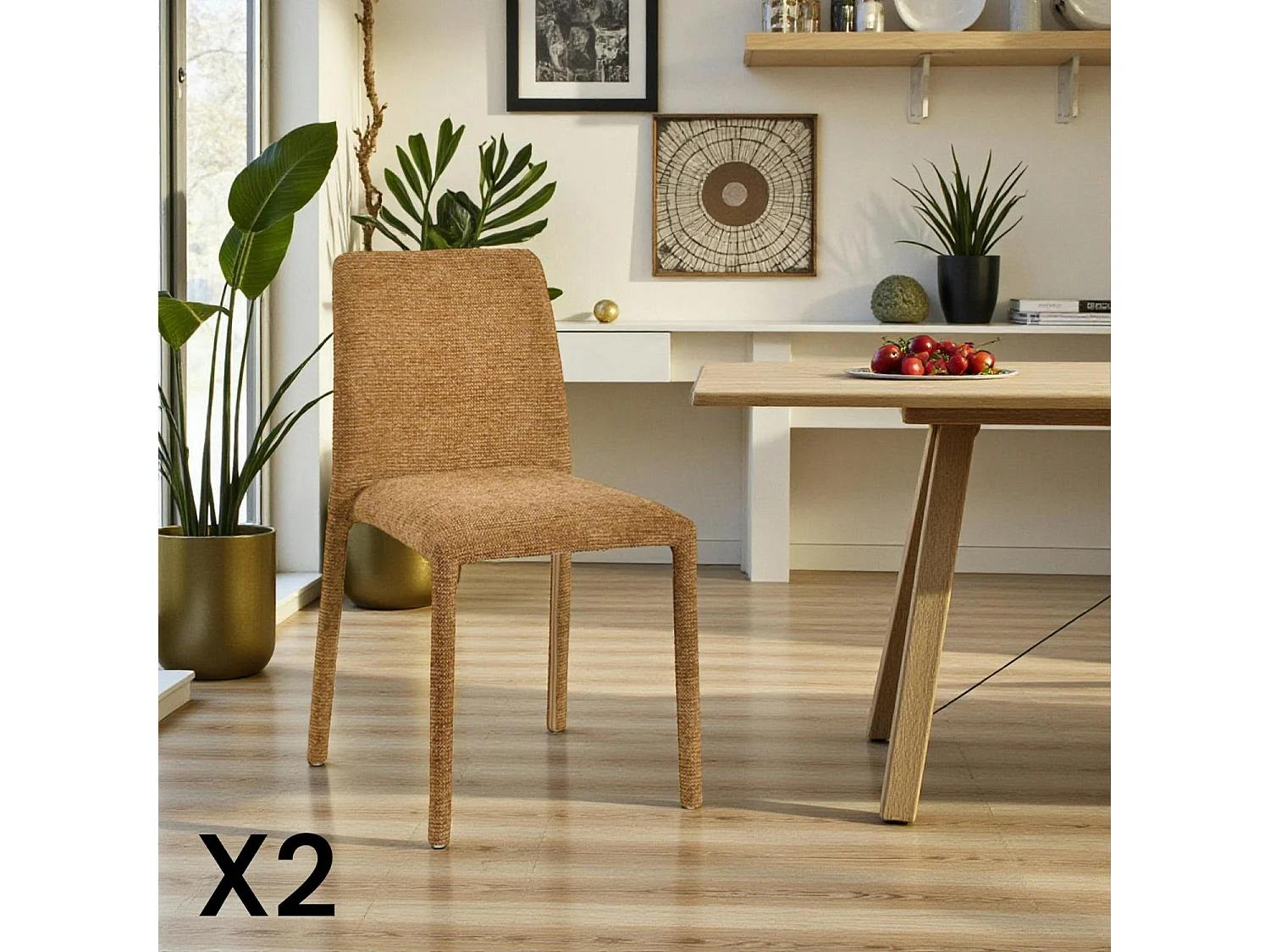 Chaise empilable moutarde en tissu (lot de 2) ESSEN