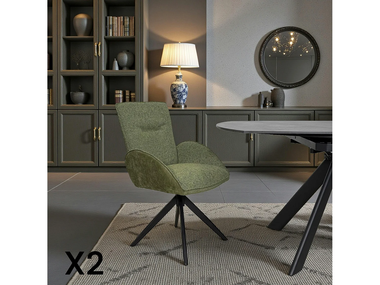Fauteuil de table pivotant vert, bi-matière (lot de 2) AGADE
