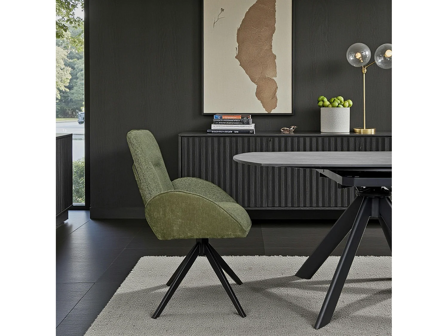 Fauteuil de table pivotant vert, bi-matière (lot de 2) AGADE