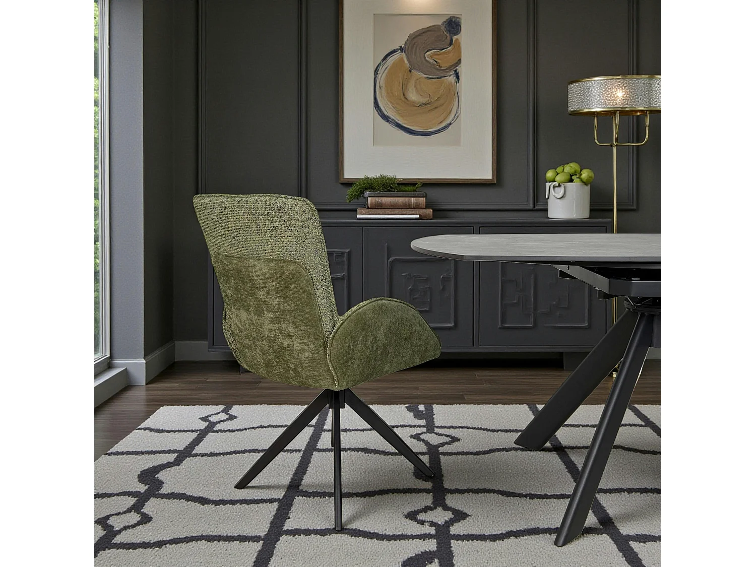 Fauteuil de table pivotant vert, bi-matière (lot de 2) AGADE