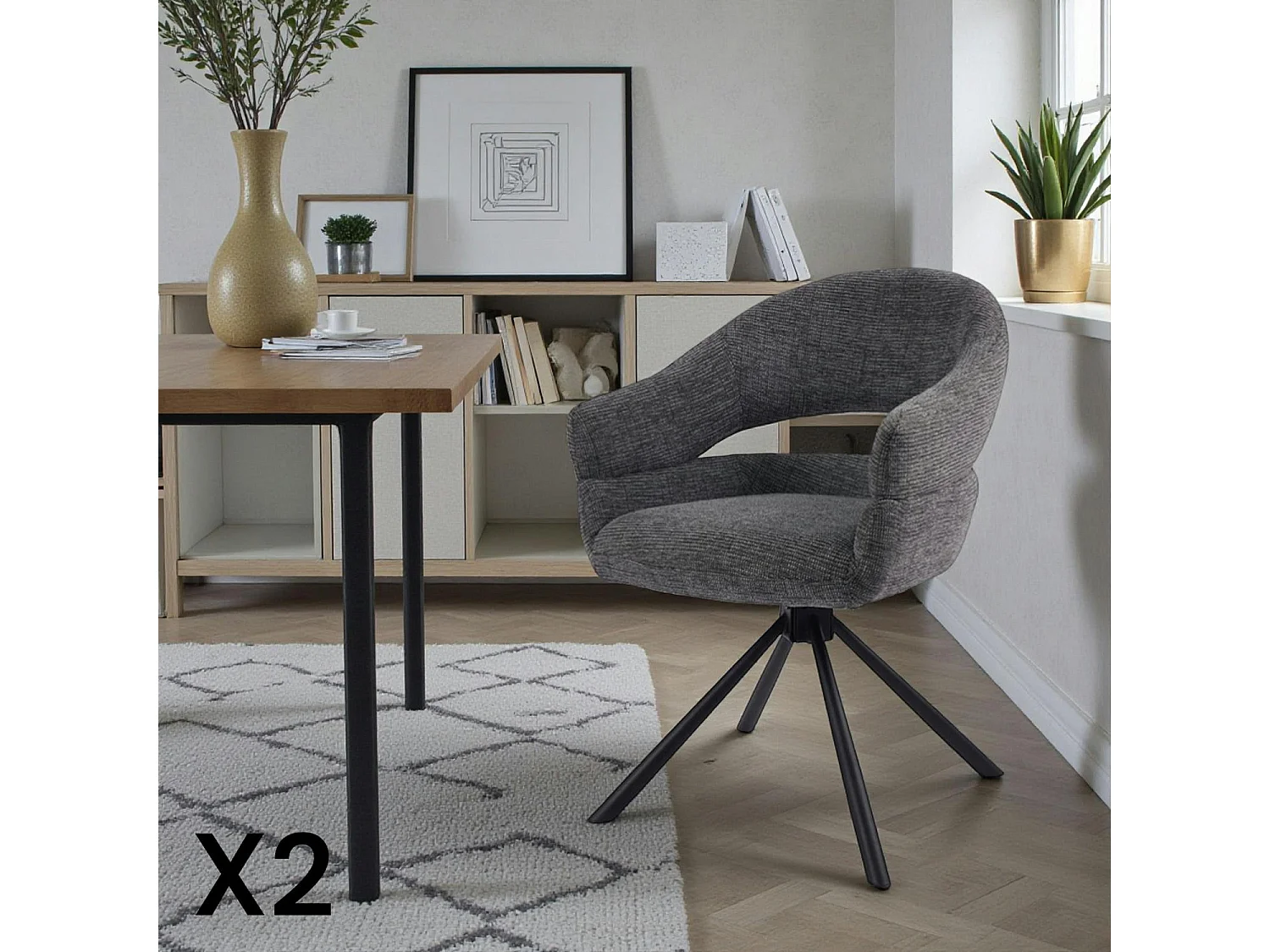 Fauteuil de table pivotant gris  à dos ouvert (lot de 2) IENA