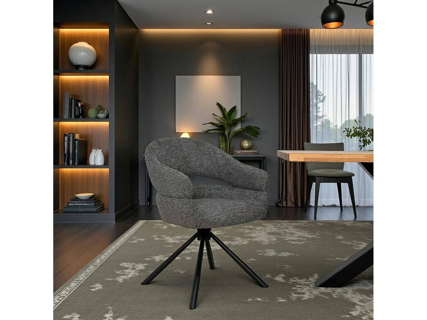 Fauteuil de table pivotant gris  à dos ouvert (lot de 2) IENA