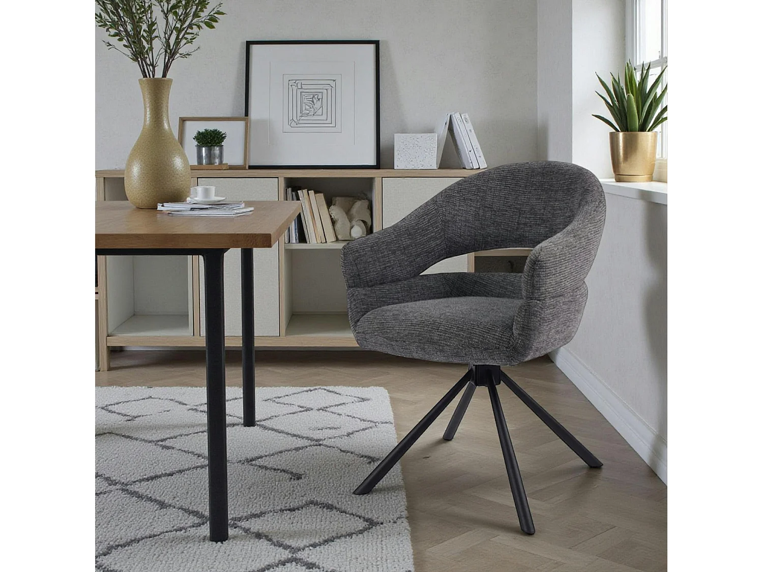 Fauteuil de table pivotant gris  à dos ouvert (lot de 2) IENA