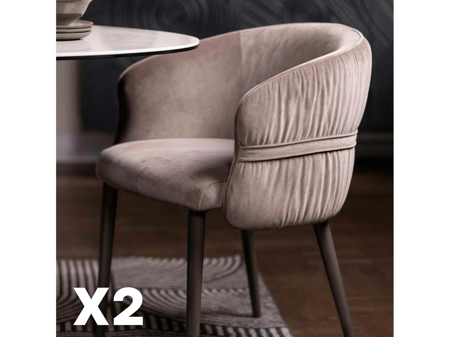 Fauteuil de table taupe dos rond avec galon (lot de 2) TREVI