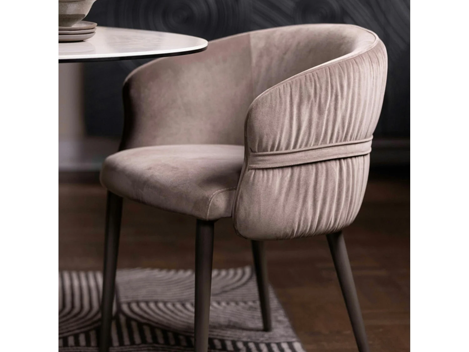 Fauteuil de table taupe dos rond avec galon (lot de 2) TREVI