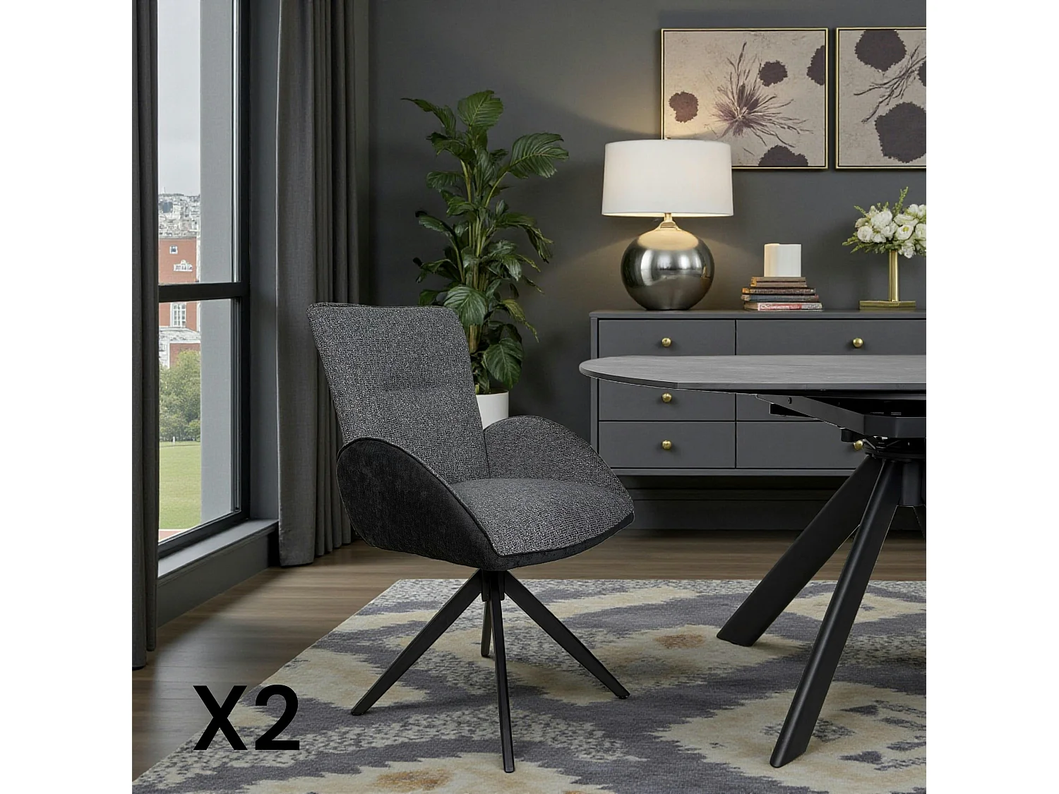 Fauteuil de table pivotant anthracite, bi-matière (lot de 2) AGADE