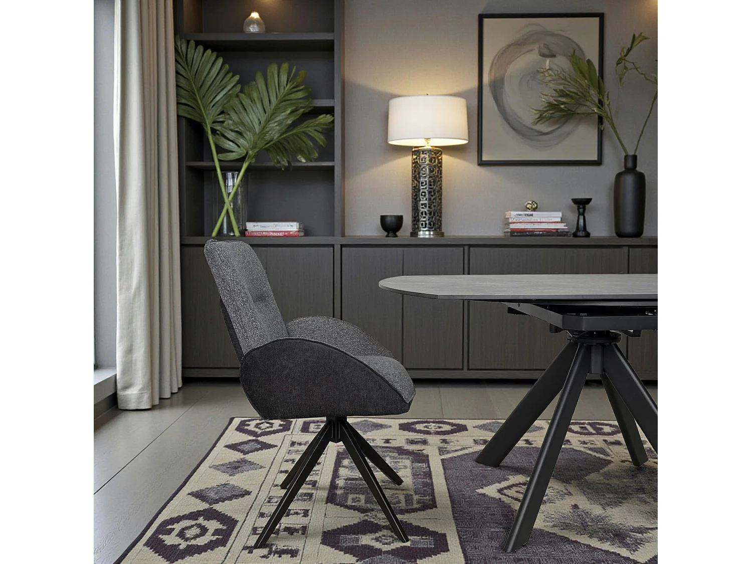 Fauteuil de table pivotant anthracite, bi-matière (lot de 2) AGADE