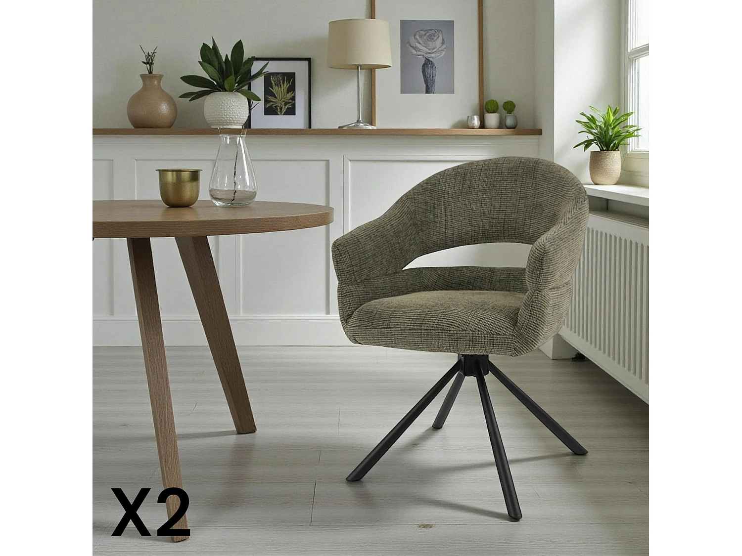 Fauteuil de table pivotant vert à dos ouvert (lot de 2) IENA