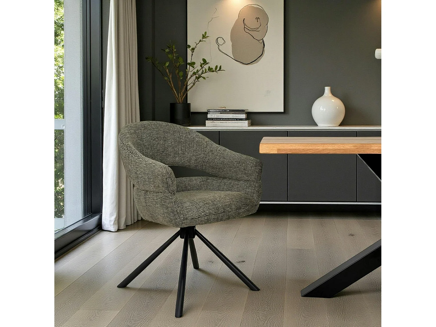 Fauteuil de table pivotant vert à dos ouvert (lot de 2) IENA