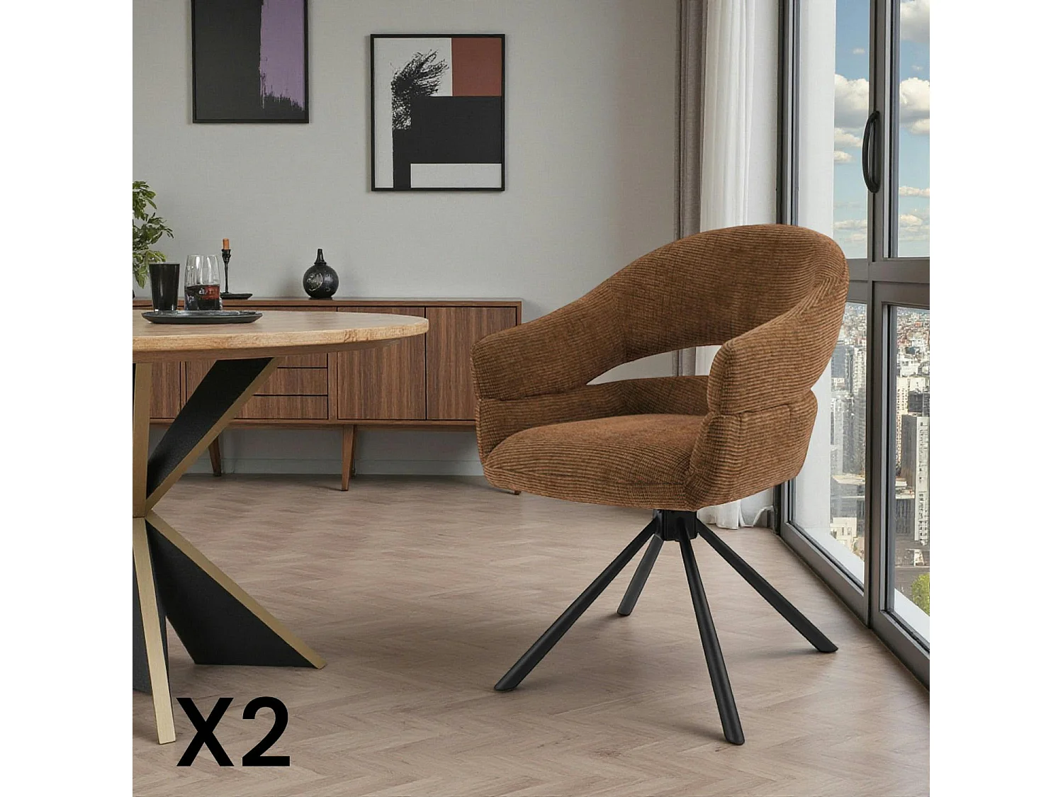 Fauteuil de table pivotant terracotta à dos ouvert (lot de 2) IENA