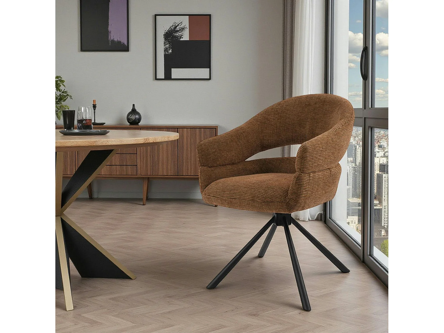 Fauteuil de table pivotant terracotta à dos ouvert (lot de 2) IENA