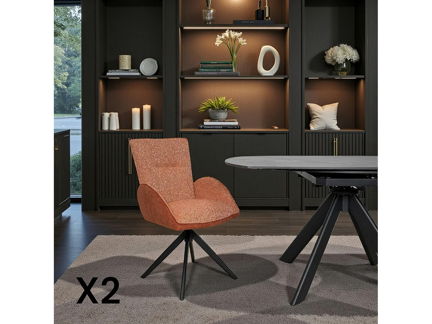Fauteuil de table pivotant rouille, bi-matière (lot de 2) AGADE