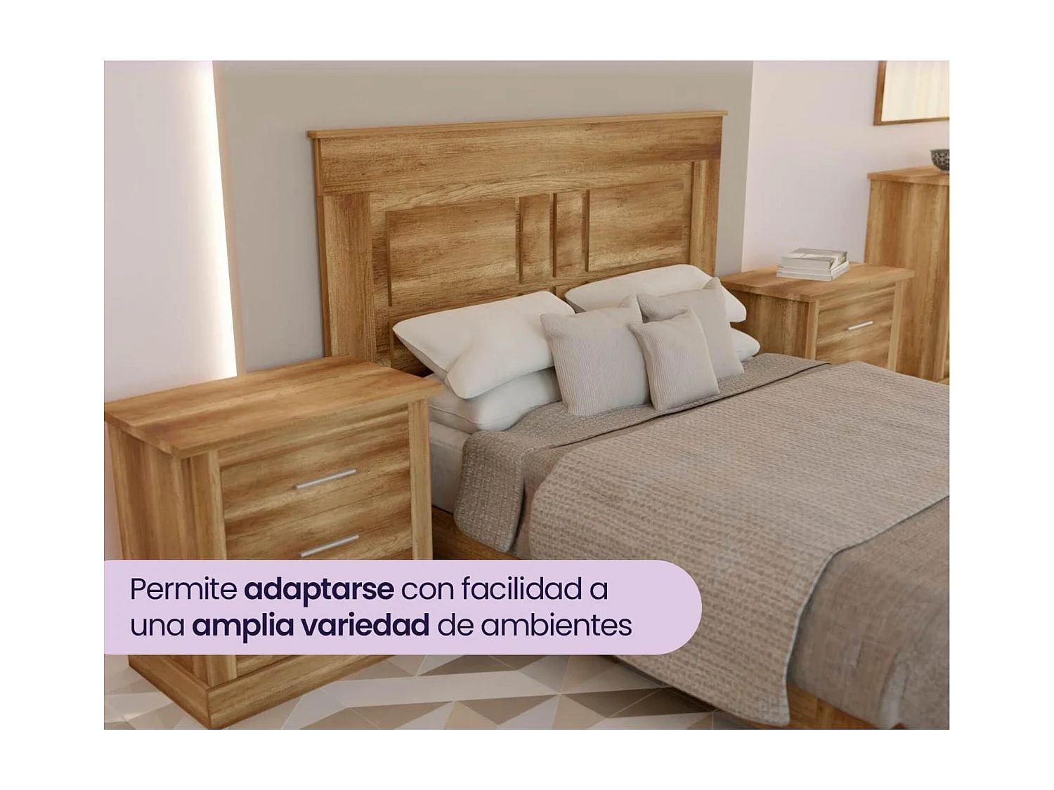 Pack de Dormitorio con Cabecero de 160 x 120 cm + 2 Mesitas de Noche + Cómoda |  Color Cañón (para Cama de 135-140 o 160)