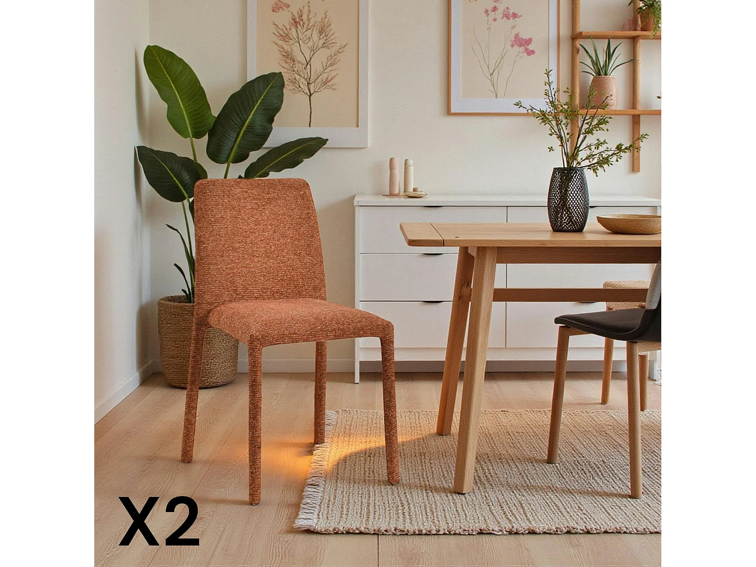 Chaise empilable terracotta en tissu (lot de 2) ESSEN