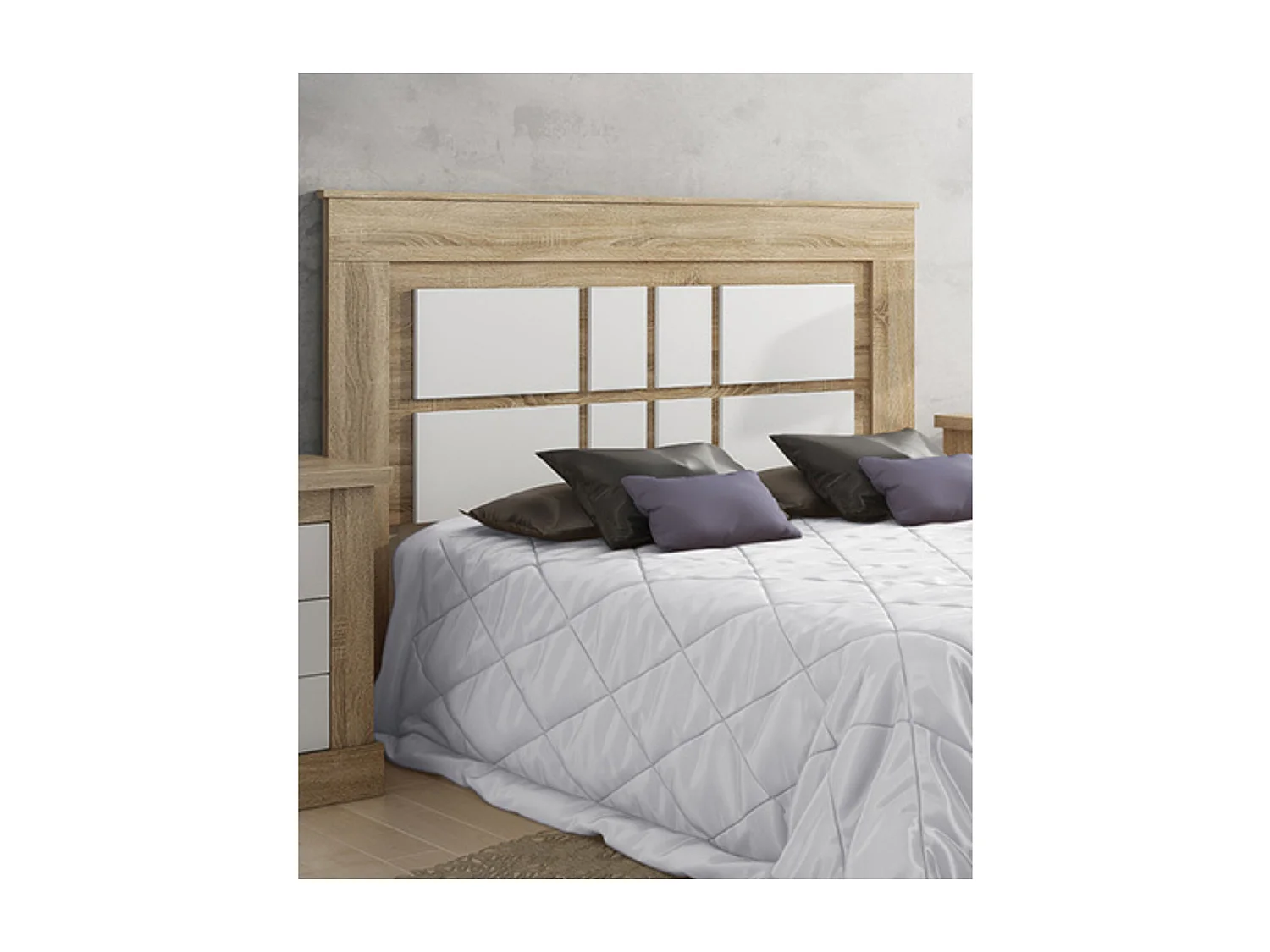 Pack de Dormitorio con Cabecero de 160 x 120 cm + 2 Mesitas de Noche + Sinfonier |  Color Cambria y Blanco (para Cama de 135-140 o 160)