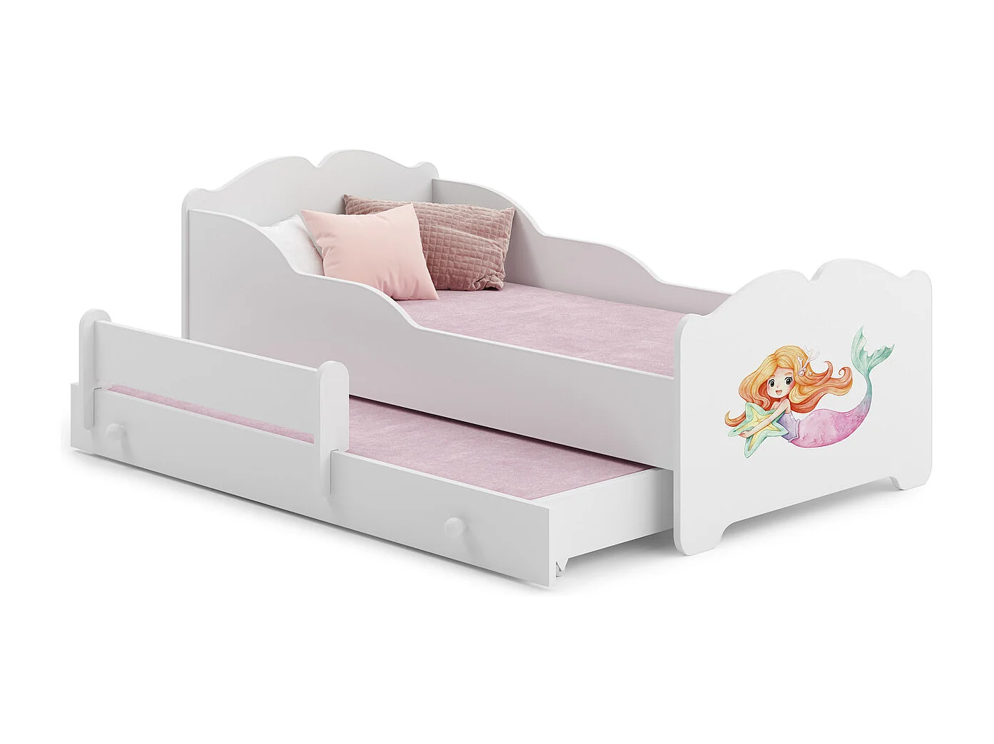 Cama Nido Infantil 160x80 cm con Cama Inferior 145x80 Con Dibujo Sirena – Estructura Robusta con 2 Colchones Incluidos, Ideal para Dormitorio Juvenil