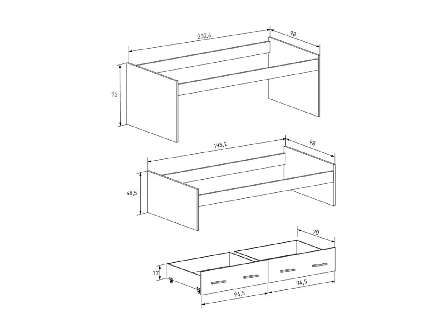 Cama Nido Juvenil Doble con Cajones de Almacenaje – Mauvella y Negro, 202,6 cm Largo x 98 cm Ancho x 72 cm Alto, Primera Calidad y Alta Resistencia.