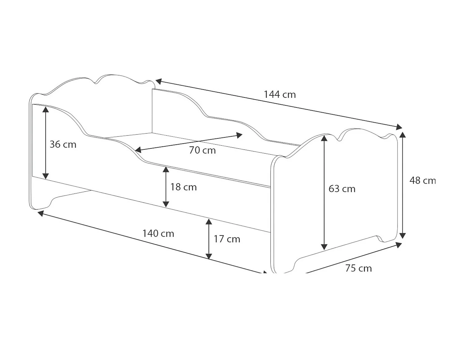 Cama Infantil Blanca 140x70 cm Dibujo Princesa con Barreras Laterales y Colchón – Estructura Segura y Moderna, Ideal para Niños y Niñas, Fácil Montaje