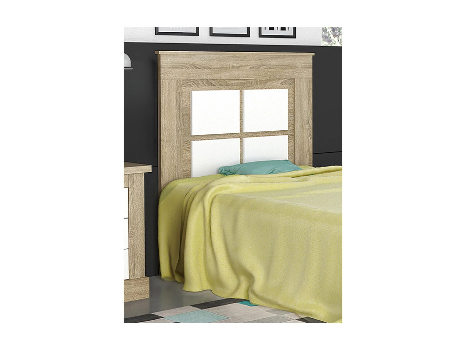 Cabecero Nórdico de 110 (Ancho) x 120 (Alto) x 3,8 (Fondo) Cm | Práctico y Elegante | Fácil de Montar, Colores Cambria y Blanco (para Cama de 135-140