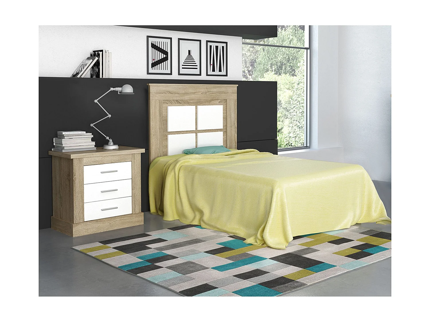 Cabecero Nórdico de 110 (Ancho) x 120 (Alto) x 3,8 (Fondo) Cm | Práctico y Elegante | Fácil de Montar, Colores Cambria y Blanco (para Cama de 135-140