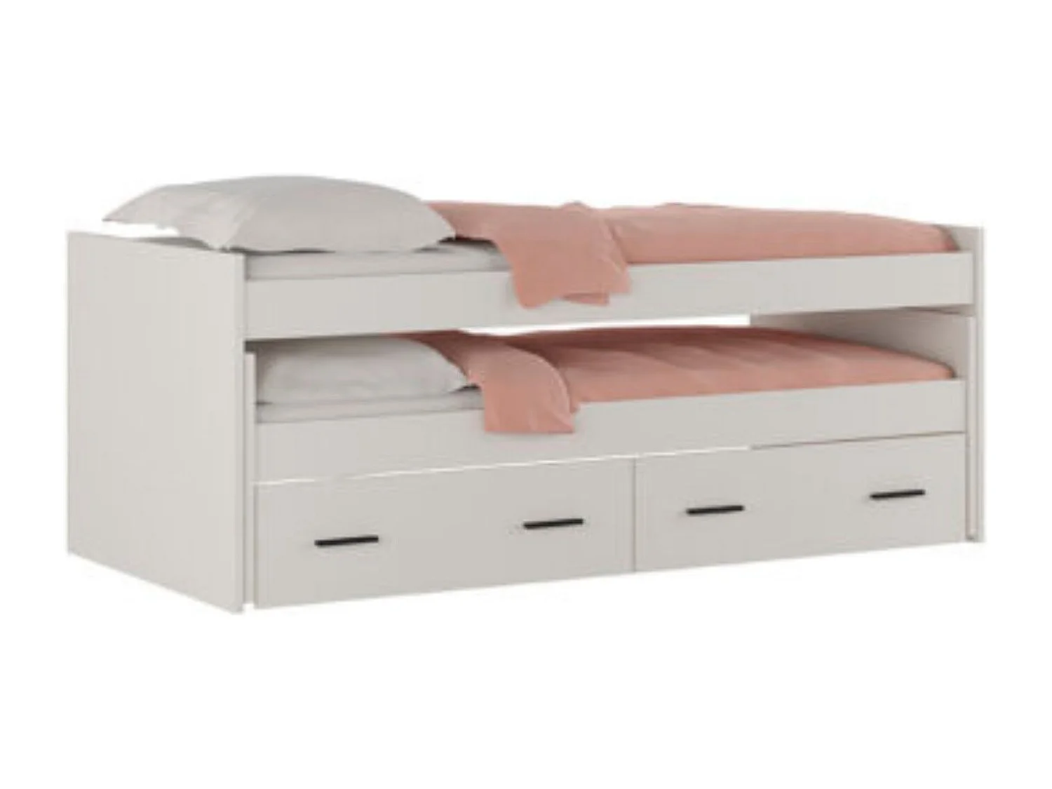 Cama Nido Juvenil Doble con Cajones de Almacenaje – Beige y Negro, 202,6 cm Largo x 98 cm Ancho x 72 cm Alto, Primera Calidad y Alta Resistencia.