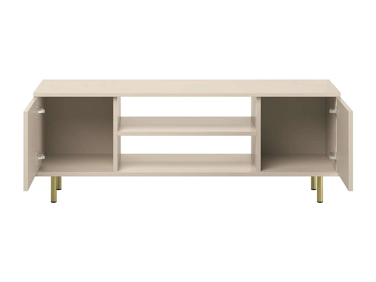 Mueble de TV 155 cm Color Cachemir– Estilo Escandinavo con Estante Central, Armarios con Cerradura y Patas Doradas, 155x40x48 Cm