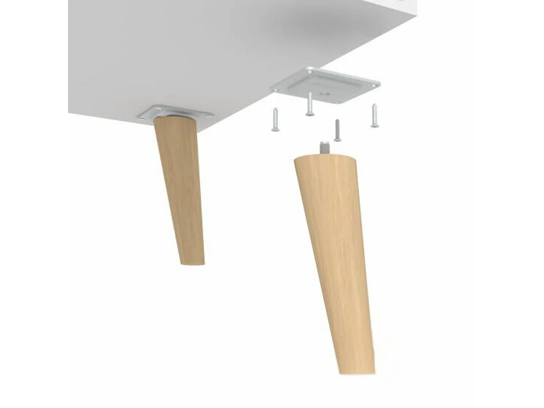 Mueble de TV 135 cm Blanco– Estilo Escandinavo con Estante Central y 2 Puertas, Armarios con Cerradura y Patas de Madera, 135x50x40 cm