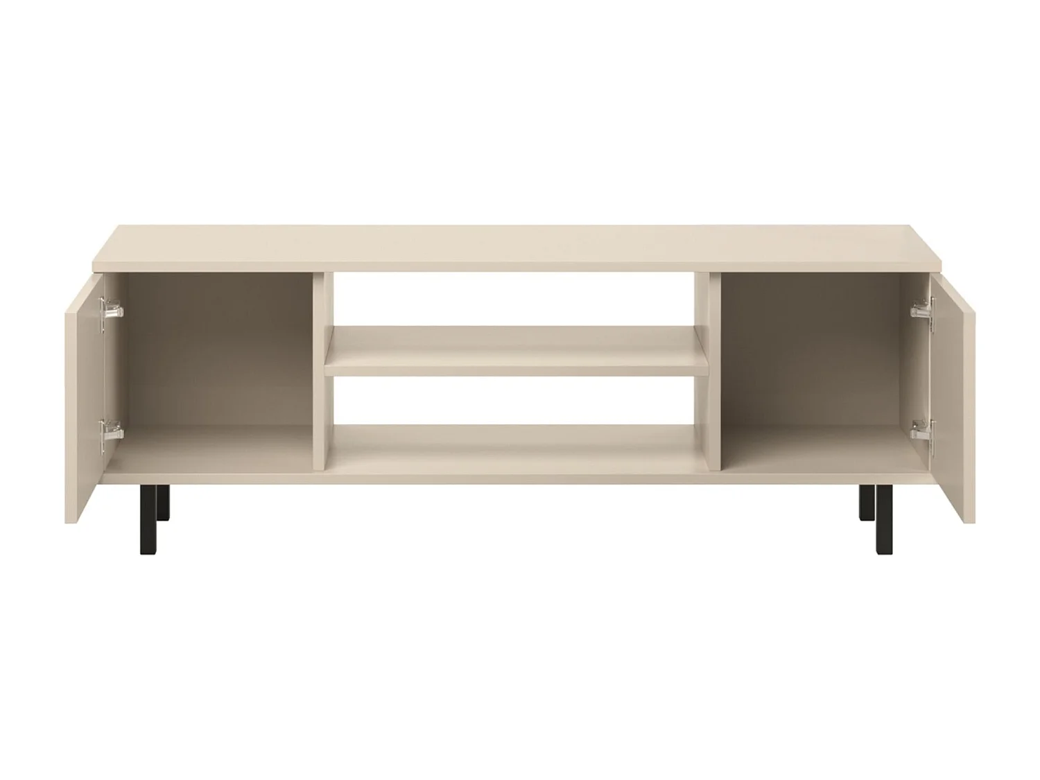 Mueble de TV 155 cm Color Cachemir– Estilo Escandinavo con Estante Central, Armarios con Cerradura y Patas Negras, 155x40x48 Cm