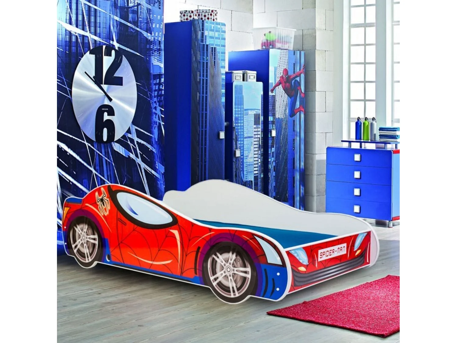 Cama Infantil en Forma de Coche Araña 160x80 cm con Colchón – Diseño Deportivo para Niños, Estructura Resistente, Fácil Montaje