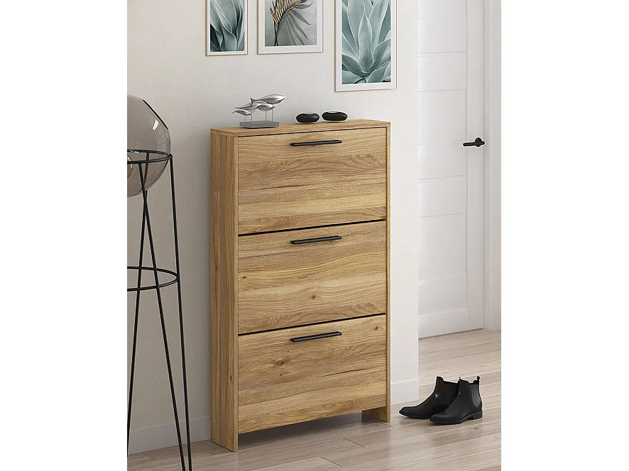 Meyvaser - Zapatero con 3 Puertas, Mueble para Zapatos Estrecho en Color Mauvella, Medidas: 115 cm (Alto) x 68,5 cm (Ancho) x 17 cm (Fondo)