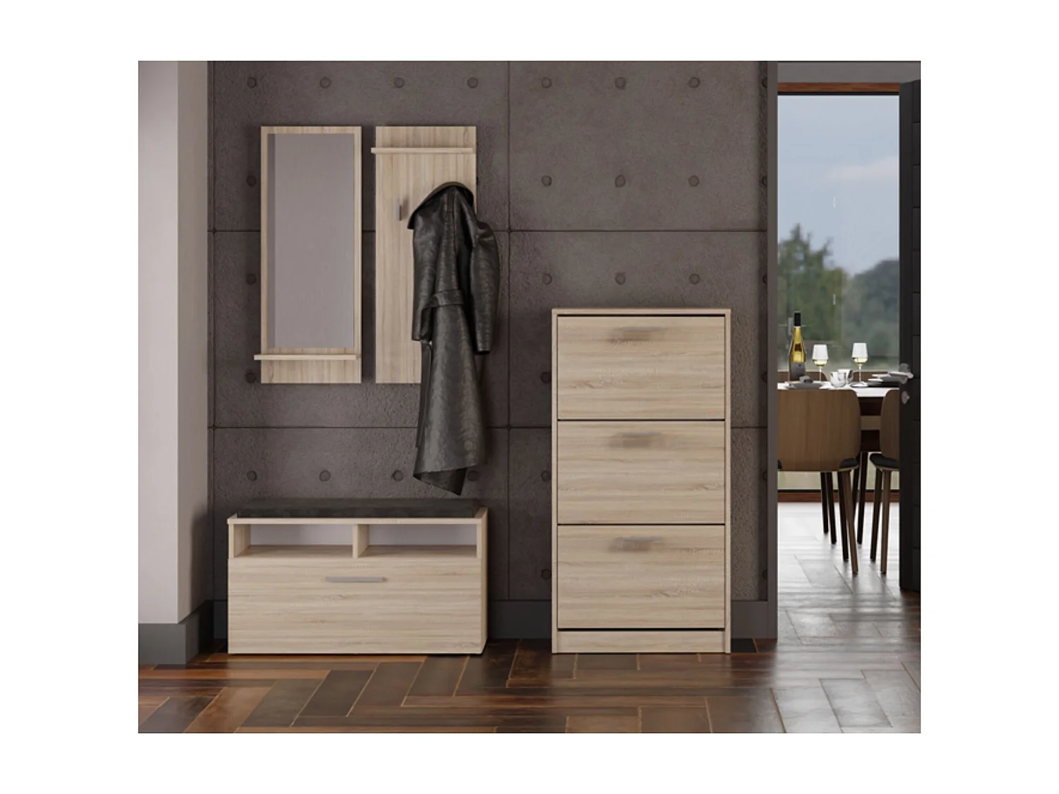 Mueble Zapatero Color Roble Sonoma 116x60x28 cm  – 3 Puertas Abatibles – Ideal para Entrada o Dormitorio