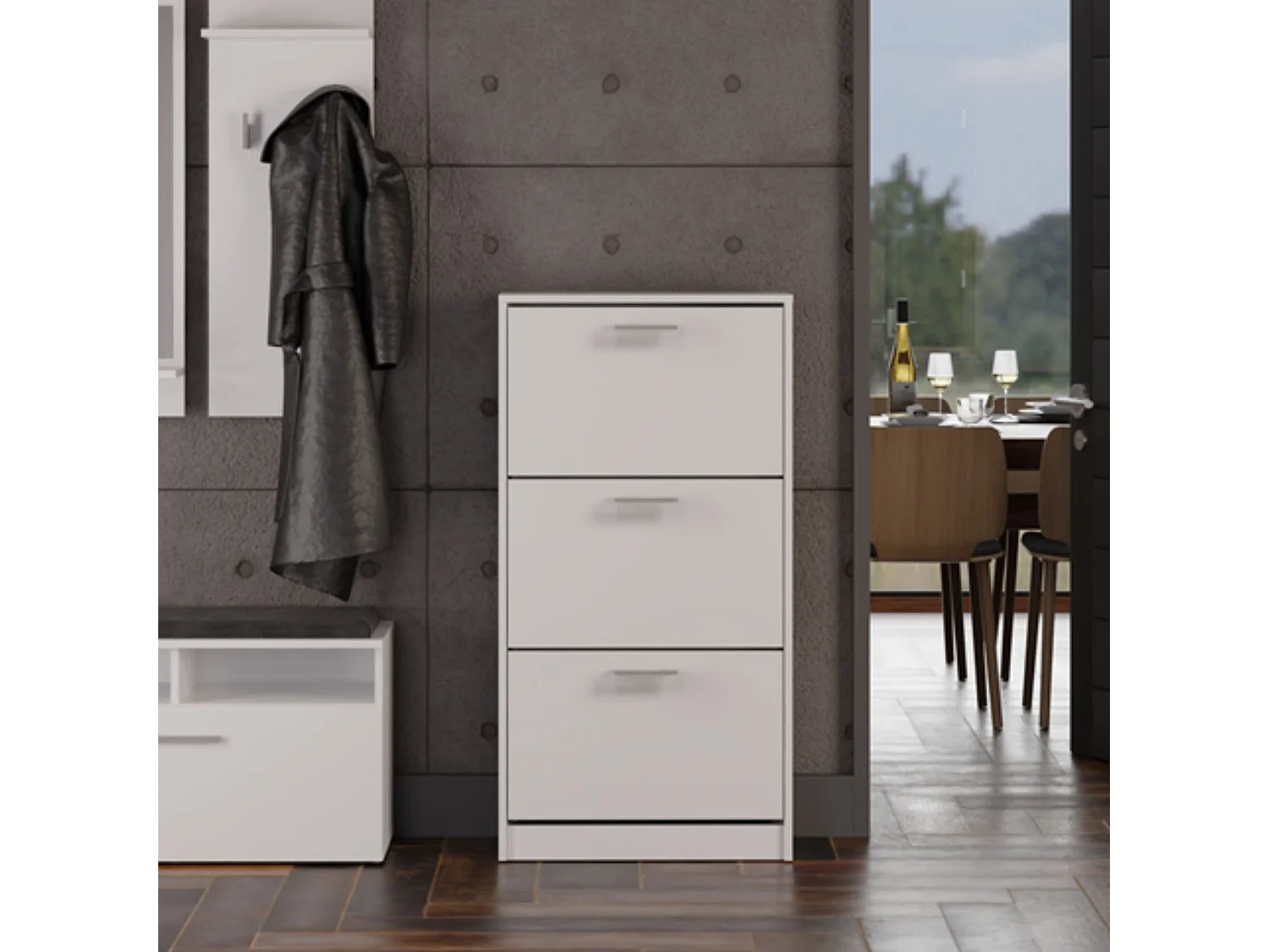 Mueble Zapatero Color Blanco 116x60x28 cm  – 3 Puertas Abatibles – Ideal para Entrada o Dormitorio