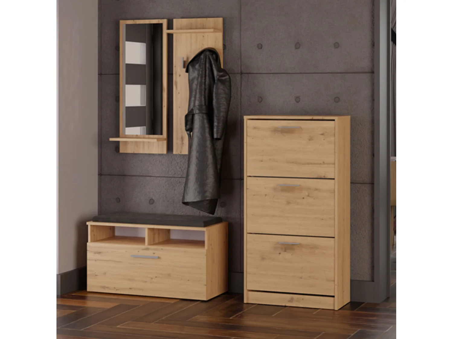 Mueble Zapatero Color Roble Artesano 116x60x28 cm  – 3 Puertas Abatibles – Ideal para Entrada o Dormitorio