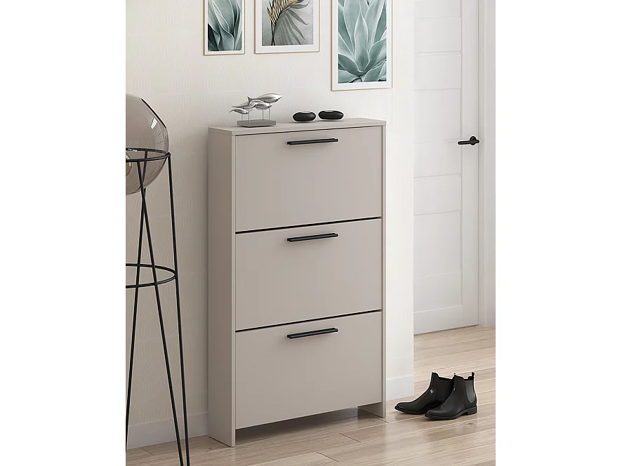 Meyvaser - Zapatero con 3 Puertas, Mueble para Zapatos Estrecho en Color Beige, Medidas: 115 cm (Alto) x 68,5 cm (Ancho) x 17 cm (Fondo)