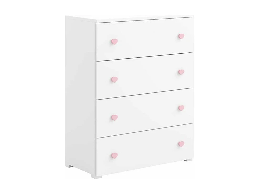 Cómoda Blanca Infantil con 4 Cajones y Tiradores Rosa – 80x40x102 cm, Estilo Moderno para Dormitorio, Tablero de Alta Calidad 18 mm