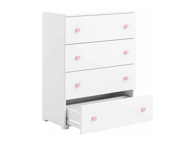 Cómoda Blanca Infantil con 4 Cajones y Tiradores Rosa – 80x40x102 cm, Estilo Moderno para Dormitorio, Tablero de Alta Calidad 18 mm