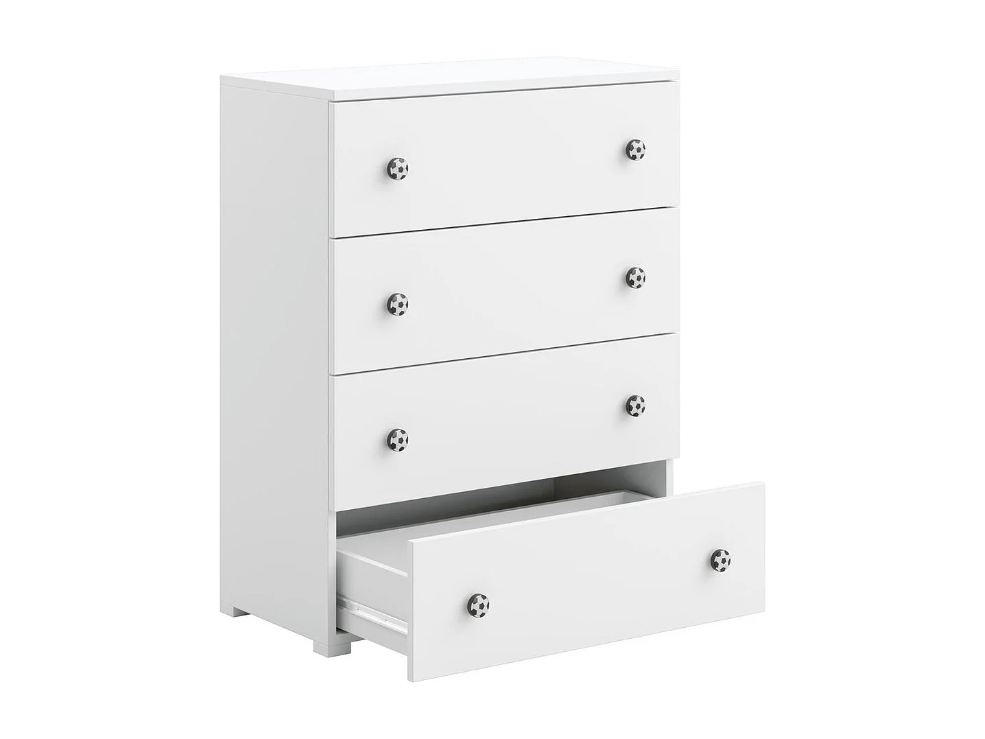Cómoda Blanca Infantil con 4 Cajones y Tiradores Balón – 80x40x102 cm, Estilo Moderno para Dormitorio, Tablero de Alta Calidad 18 mm