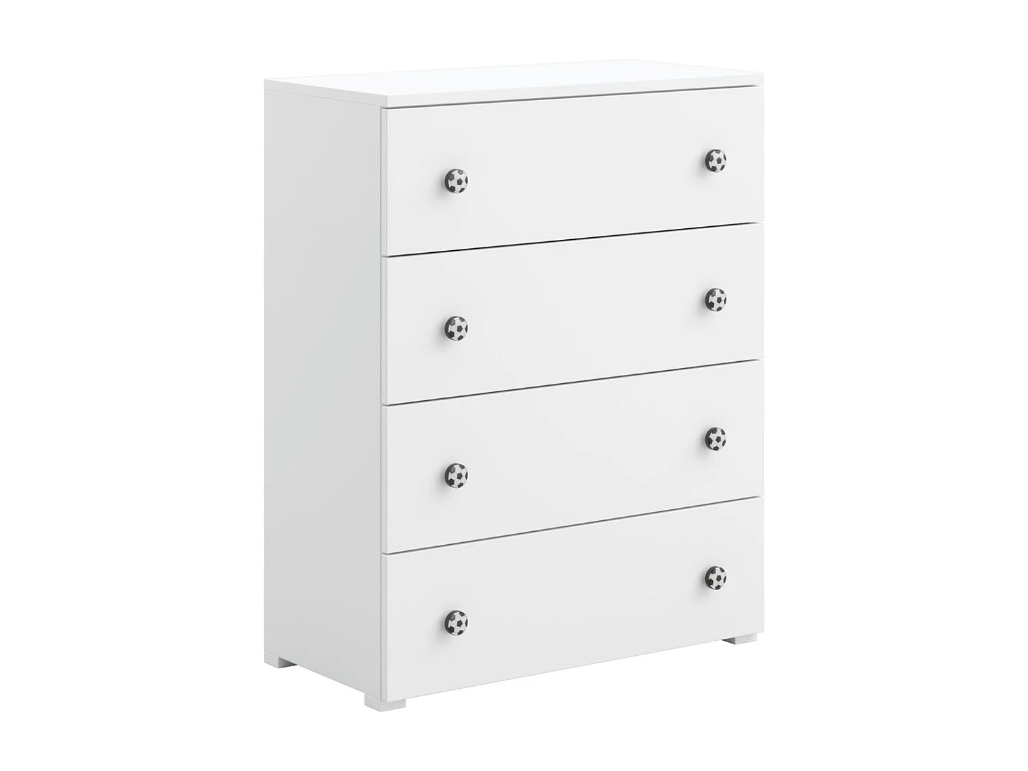 Cómoda Blanca Infantil con 4 Cajones y Tiradores Balón – 80x40x102 cm, Estilo Moderno para Dormitorio, Tablero de Alta Calidad 18 mm