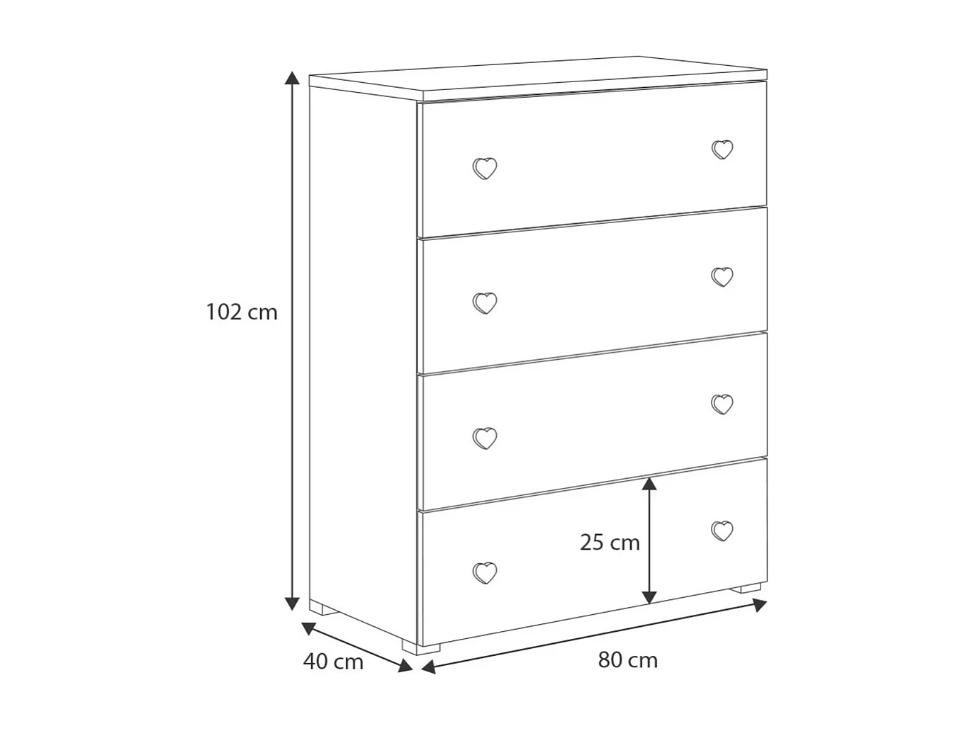 Cómoda Blanca Infantil con 4 Cajones y Tiradores Balón – 80x40x102 cm, Estilo Moderno para Dormitorio, Tablero de Alta Calidad 18 mm