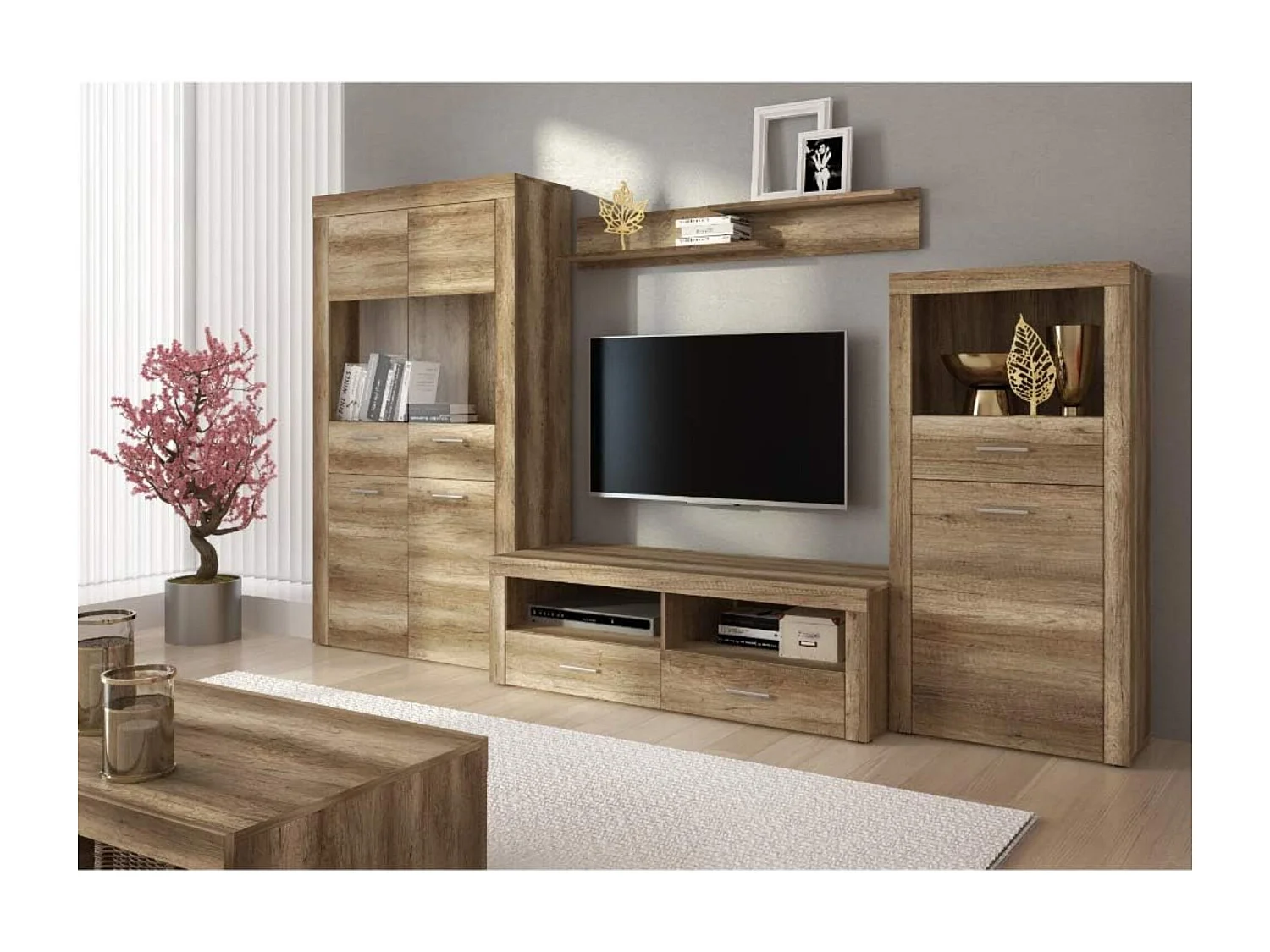 Mueble Vitrina 4 Puertas - Armario Auxiliar Comedor - Acabado Color Cañón - Medidas: Ancho: 100 cm x Fondo: 34,6 cm x Alto: 177 cm