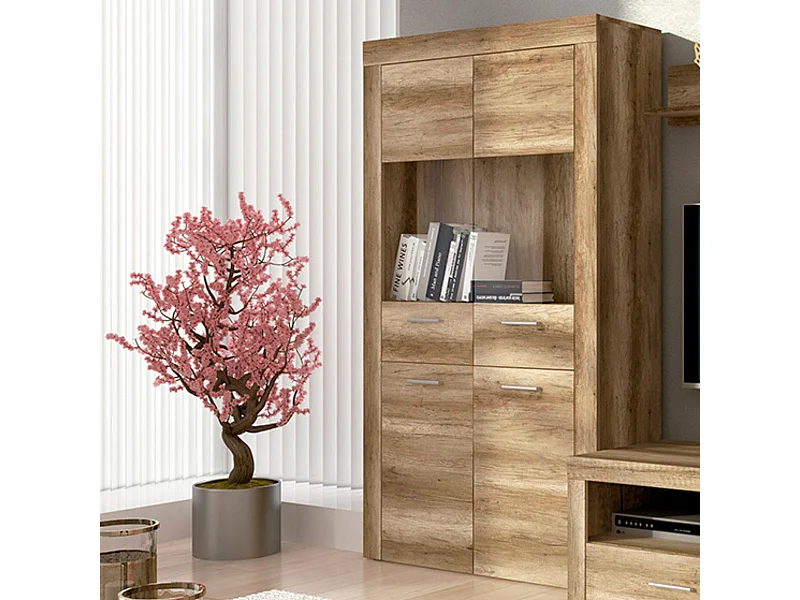 Mueble Vitrina 4 Puertas - Armario Auxiliar Comedor - Acabado Color Cañón - Medidas: Ancho: 100 cm x Fondo: 34,6 cm x Alto: 177 cm