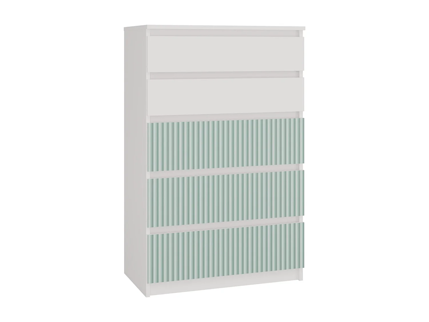 Cómoda de Dormitorio Moderna 70x109,5x40 cm – 5 Cajones con Guías Suaves – Color Blanco Estampado Verde