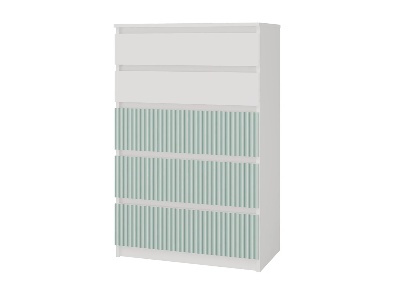 Cómoda de Dormitorio Moderna 70x109,5x40 cm – 5 Cajones con Guías Suaves – Color Blanco Estampado Verde