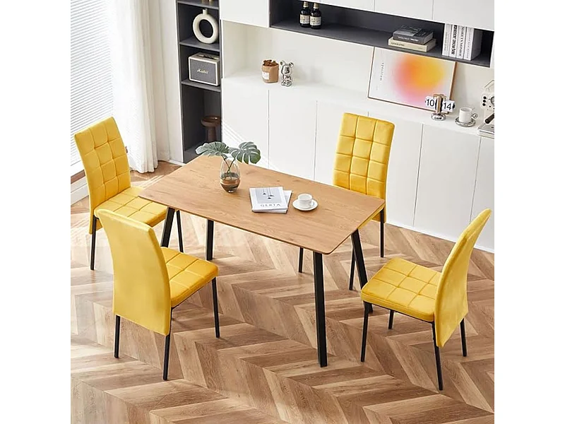 Mesa de Comedor Fija con Tapa de Melamina Color Roble y Estructura Metálica Negra Mate - Medidas 120x80x75 cm