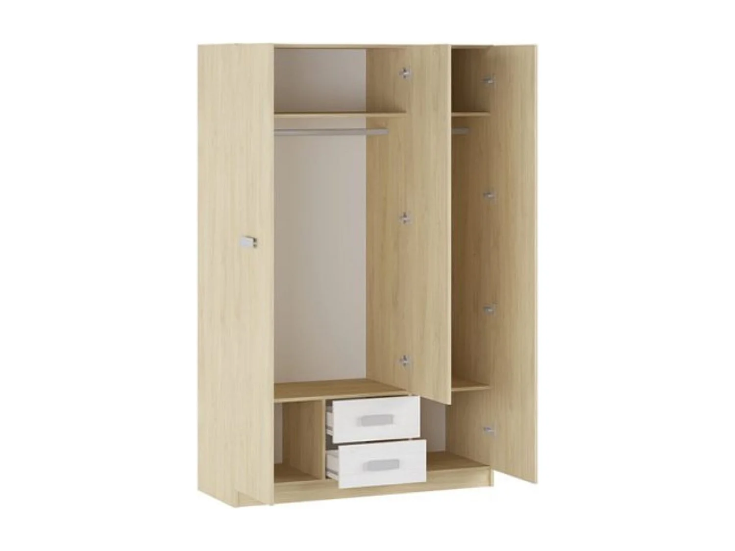 Armario Puccini  -Andersen, 3 Puertas, Altillo y 2 Cajones, Perfecto para Dormitorios Matrimoniales e Infantiles, Madera, 130x207,6x50 cm.