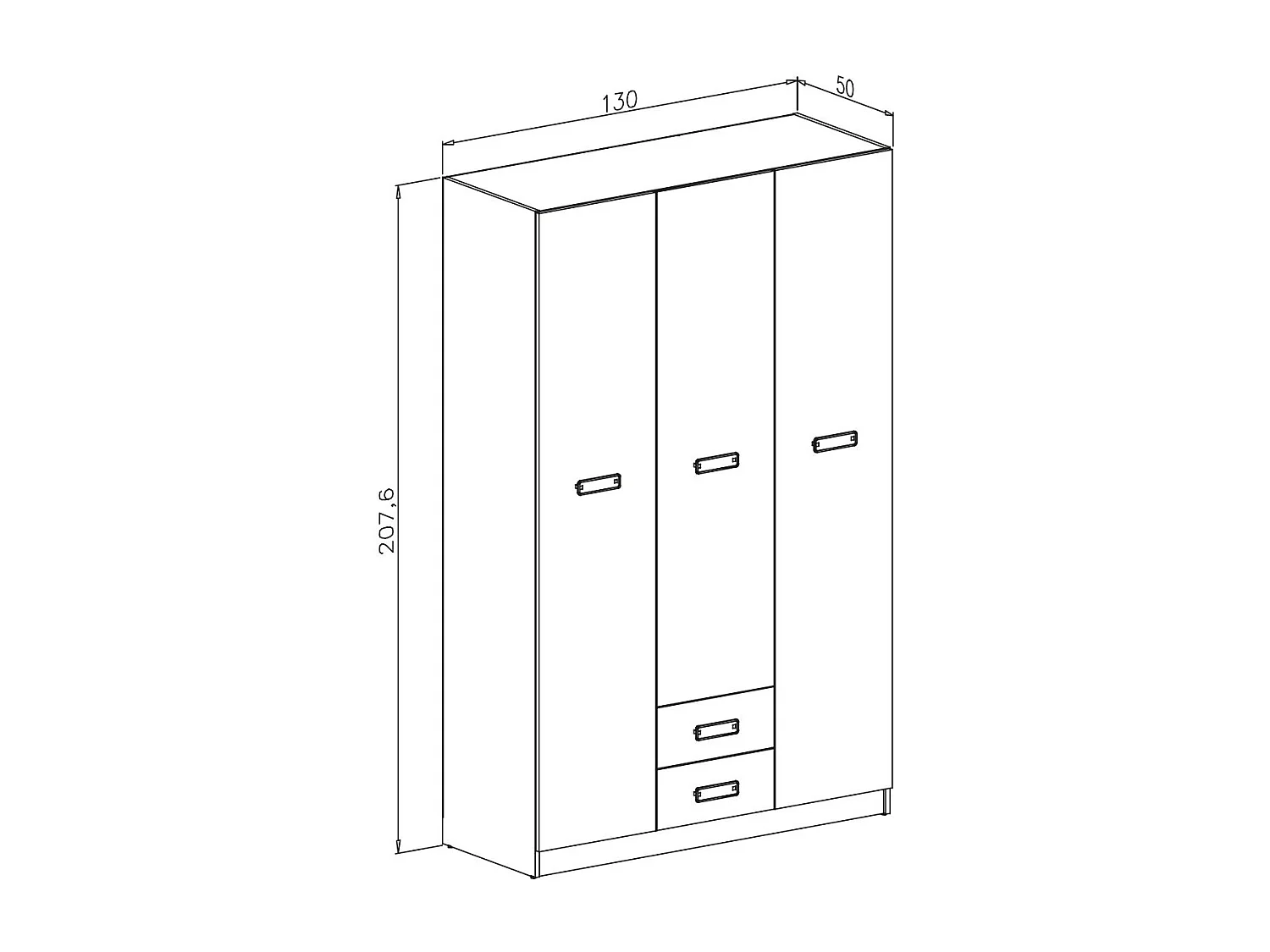 Armario Puccini  -Andersen, 3 Puertas, Altillo y 2 Cajones, Perfecto para Dormitorios Matrimoniales e Infantiles, Madera, 130x207,6x50 cm.