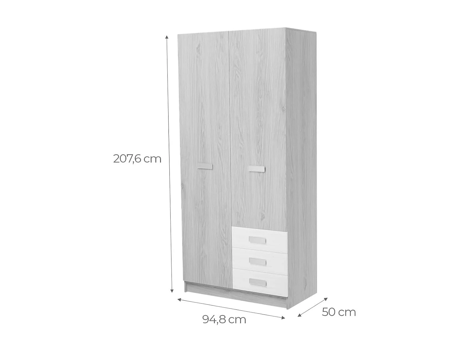 Armario de Madera con 2 Puertas, Altillo y 3 Cajones – Puccini  -Andersen, Perfecto para Dormitorios Matrimoniales e Infantiles, 94,8x207,6x50 cm