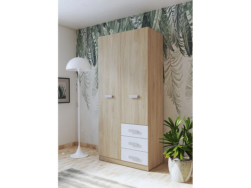 Armario de Madera con 2 Puertas, Altillo y 3 Cajones – Puccini  -Andersen, Perfecto para Dormitorios Matrimoniales e Infantiles, 94,8x207,6x50 cm