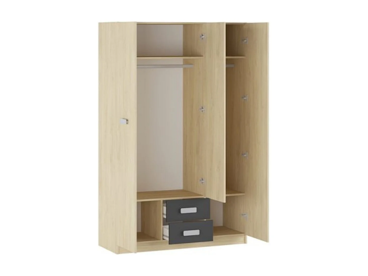 Armario Puccini  -Grafito, 3 Puertas, Altillo y 2 Cajones, Perfecto para Dormitorios Matrimoniales e Infantiles, Madera, 130x207,6x50 cm.